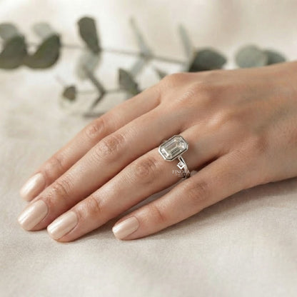 Emerald Solitaire Diamond Ring  –  Handmade Solid Gold Jewelry