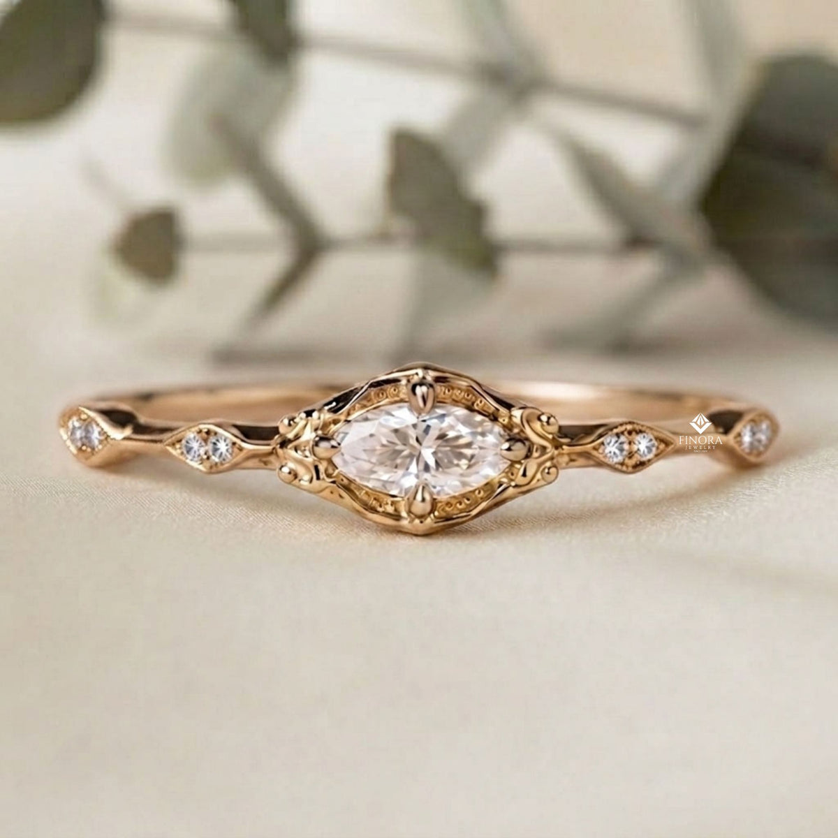 dainty solitaire marquise engagement ring – minimalist bridal ring