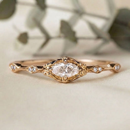 Dainty Solitaire Marquise Engagement Ring – Minimalist Bridal Ring