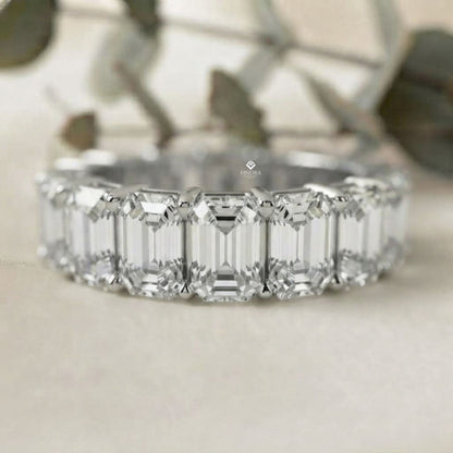 Emerald Cut Diamond Eternity Wedding Band – Full Circle Design in 925 Silver, 10K/14K Rose, White & Yellow Gold, or Platinum – Finora Signature Sparkle for Her