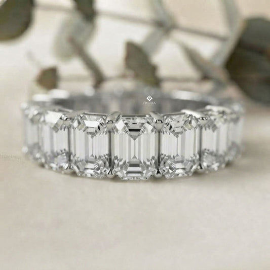 Emerald Cut Diamond Eternity Wedding Band – Full Circle Design in 925 Silver, 10K/14K Rose, White & Yellow Gold, or Platinum – Finora Signature Sparkle for Her