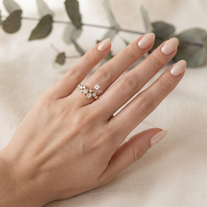 Cluster Diamond Stacking Ring – Minimalist Delicate Gemstone Band – Dainty Gold Everyday Jewelry