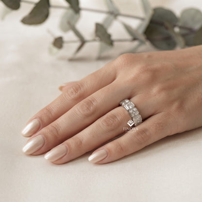 Asscher Cut Moissanite Eternity Wedding Band, Luxury Statement Ring – Finora Jewelry