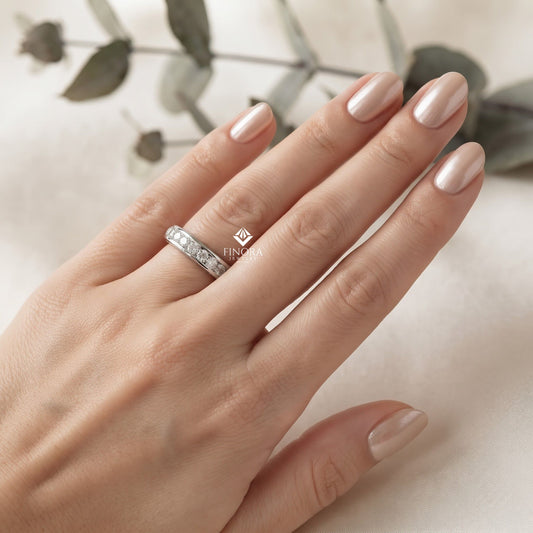 Round Diamond Channel-Set Eternity Band – Modern Elegance in 925 Silver, 10K/14K Gold (Rose, White, Yellow), or Platinum – Finora Signature Sparkle