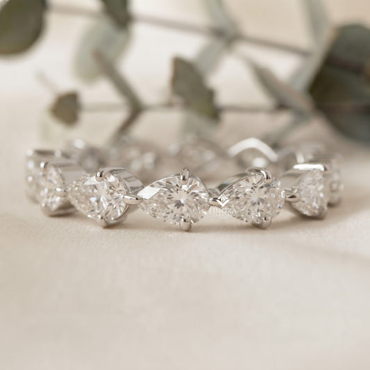 2.00 CT Pear Cut Moissanite Eternity Band | Colorless VVS Pear Shape Wedding Band | Full Eternity Ring for Women