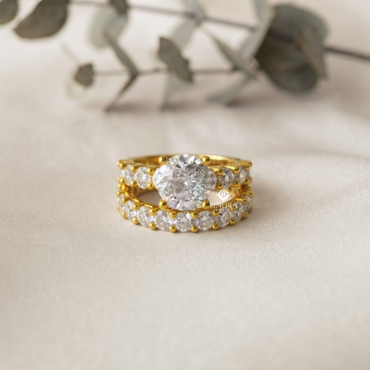 round cut lab grown diamond solitaire eternity ring – pave band, dainty gold fine jewelry