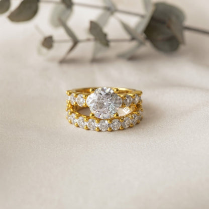 Round Cut Lab Grown Diamond Solitaire Eternity Ring – Pave Band, Dainty Gold Fine Jewelry