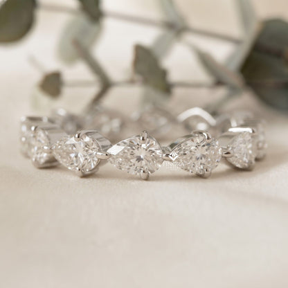 Pear Cut Moissanite Half Eternity Wedding Band, Stackable Ring – Finora Jewelry