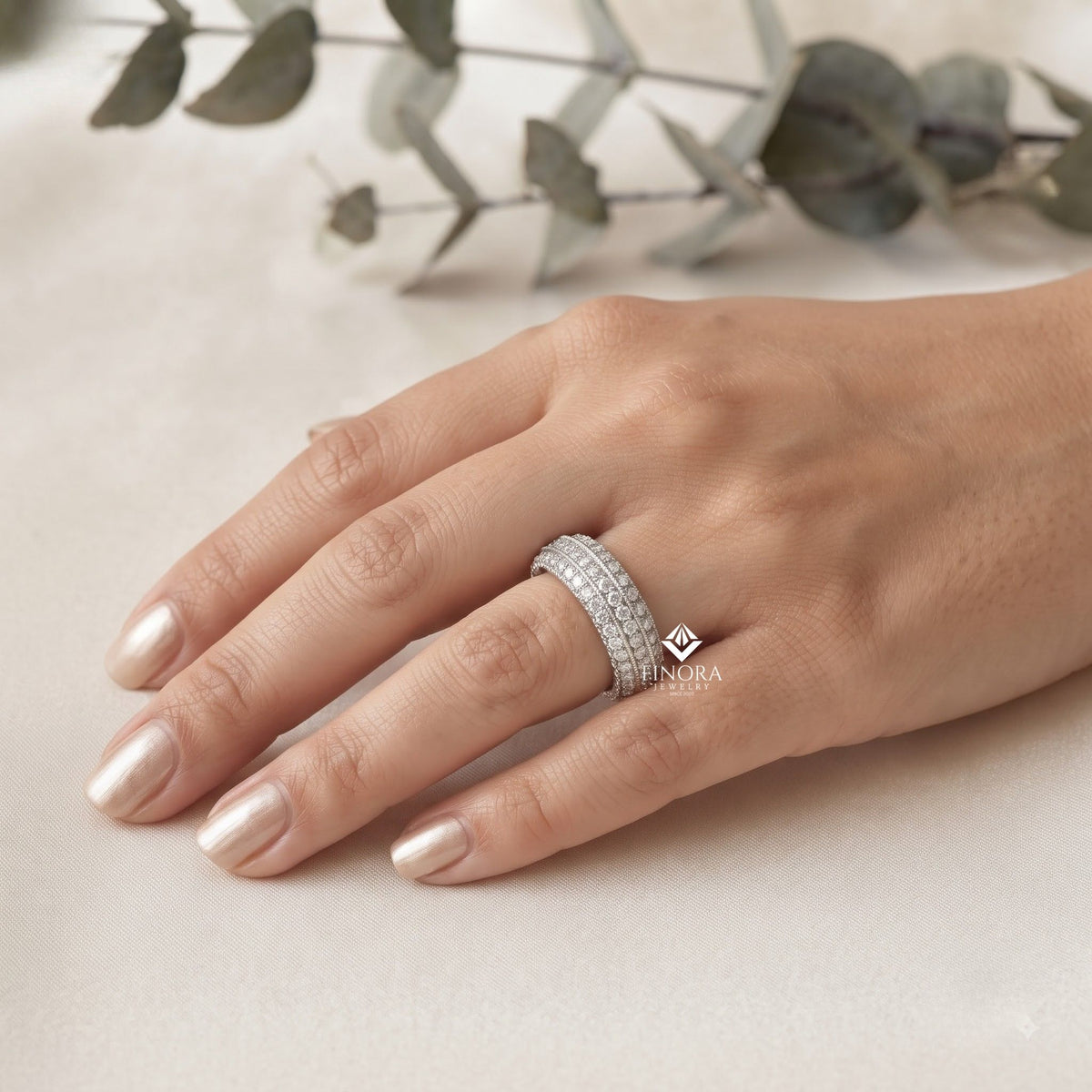 round cut moissanite full eternity wedding band in 925 sterling silver – finora jewelry