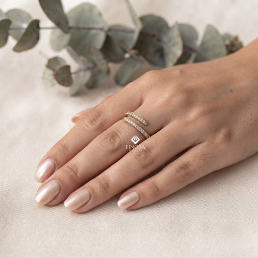 Adjustable Bypass Eternity Ring – Spiral Diamond Wrap Ring – Minimalist Gold Stacking Band