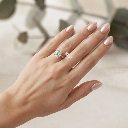 Cushion Cut Moissanite Solitaire Engagement Ring – Elegant 4-Prong Setting in White Gold, Yellow Gold, Rose Gold, or Platinum | Finora Jewelry