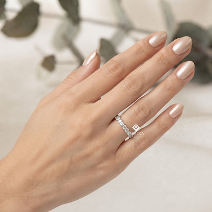 Classic Round Cut Moissanite Half Eternity Wedding Band, Stackable Minimal Ring – Finora Jewelry