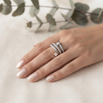 Adjustable Pave Nail Wrap Ring – Sparkling Princess Cut Stones, Solid Gold or Sterling Silver