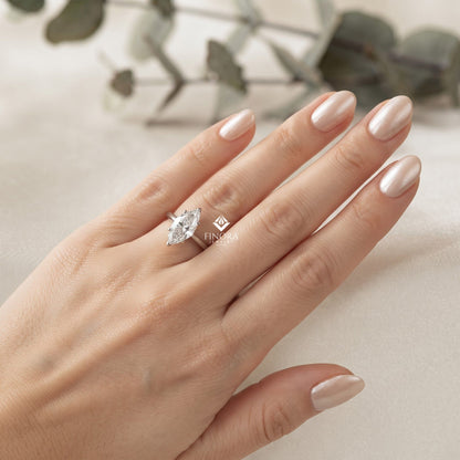 Marquise Cut Moissanite Solitaire Engagement Ring – Sleek Design in 925 Silver, 10K & 14K White, Yellow, Rose Gold, or Platinum | Finora Jewelry