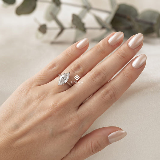 Marquise Cut Moissanite Solitaire Engagement Ring – Sleek Design in 925 Silver, 10K & 14K White, Yellow, Rose Gold, or Platinum | Finora Jewelry