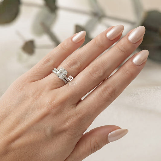 Cushion Square Cut Moissanite Engagement Ring with Pavé Band | 2.65 CT Colorless VVS | 925 Silver, 10K & 14K Gold