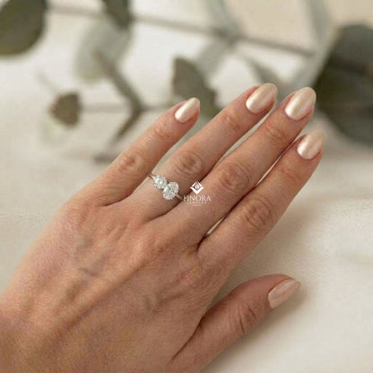Two-Stone Oval & Round Cut Diamond Engagement Ring – Harmonious Duo in 925 Silver, 10K / 14K Gold, or Platinum – Finora Emblem of Balanced Love & Timeless Sparkle – Elegant Gift for Her