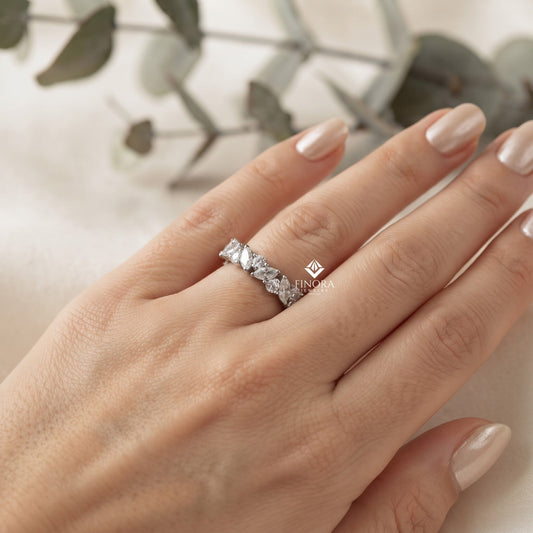 Marquise & Round Diamond Crown Ring – Regal Wedding or Anniversary Band for Her – Finora Luxe Sparkle