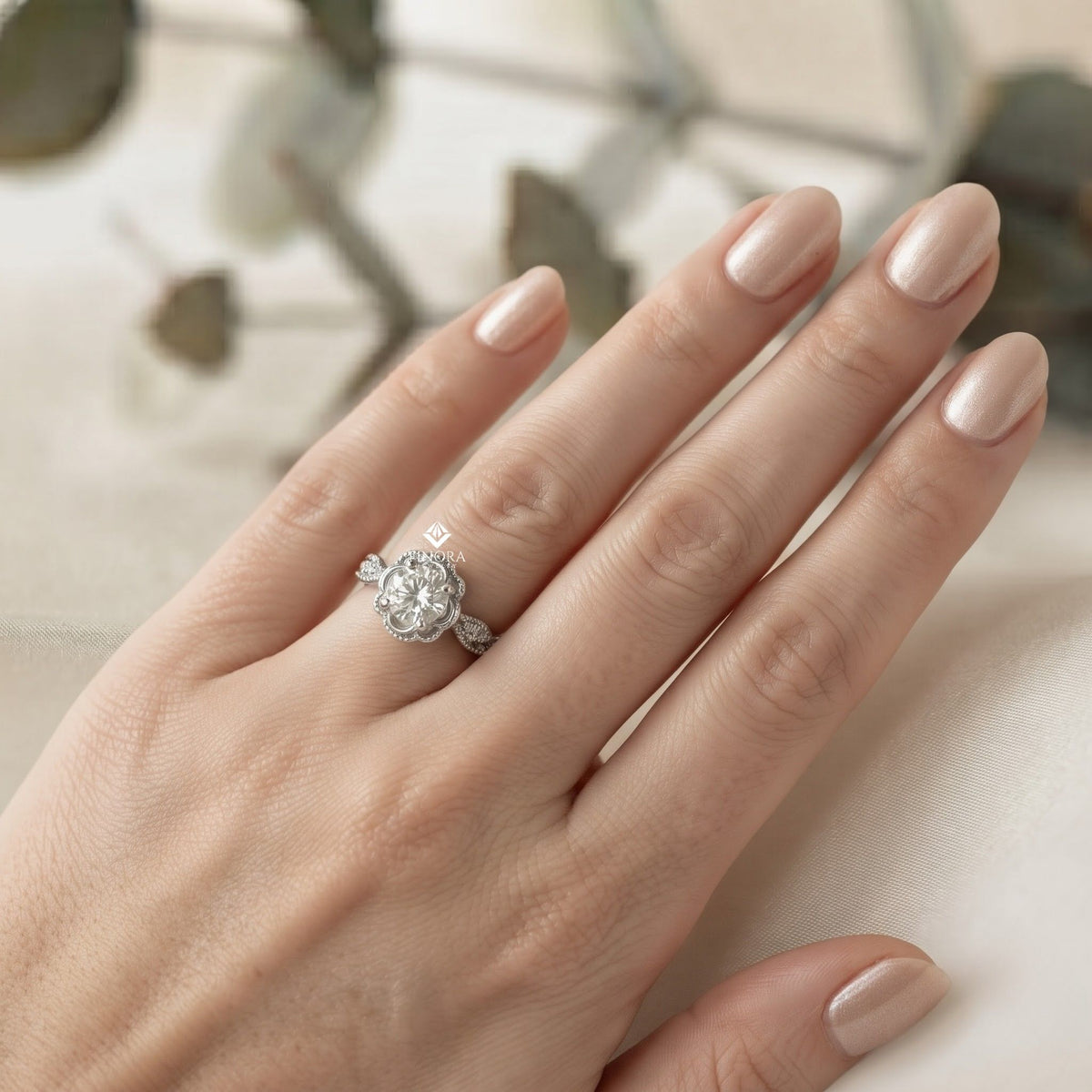 rose flower engagement ring –  botanical diamond vine band – romantic floral gold jewelry