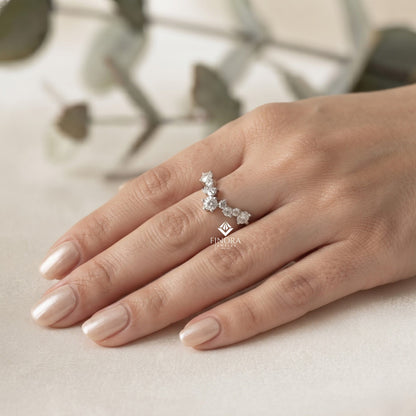 Round Cut Diamond Curved Wedding Band, Contour Stackable Ring – Finora Jewelry
