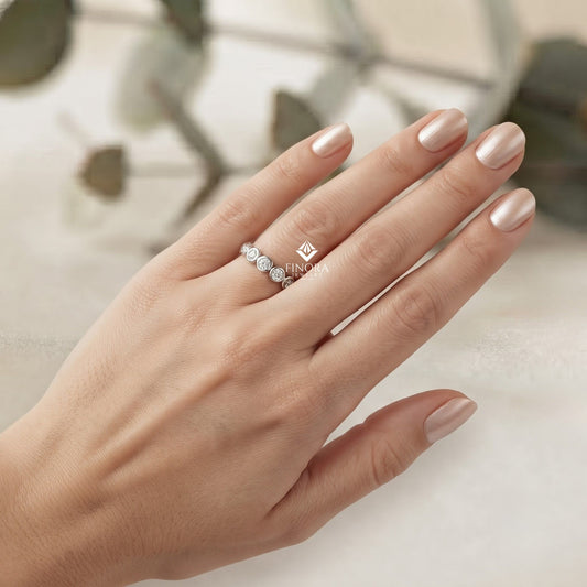 Bezel Set Diamond Eternity Band – Available in 925 Silver, 10K/14K Gold (Rose/White/Yellow), & Platinum By Finora Jewelry