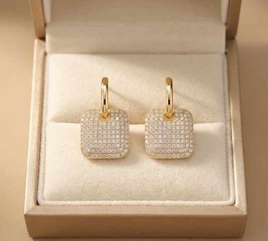 Fashionable Long Rectangle Crystal Dangle Earrings