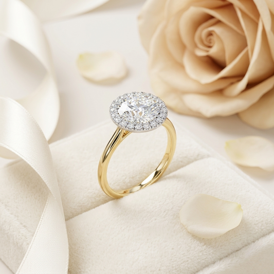 Round Halo Moissanite Engagement Ring with Pavé Accent Diamonds – Timeless Round Cut Sparkle | Finora Jewelry