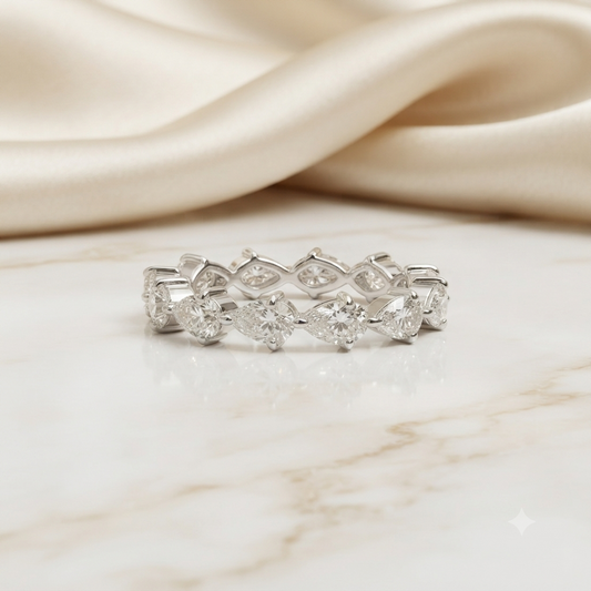 2.00 CT Pear Cut Moissanite Eternity Band | Colorless VVS Pear Shape Wedding Band | Full Eternity Ring for Women
