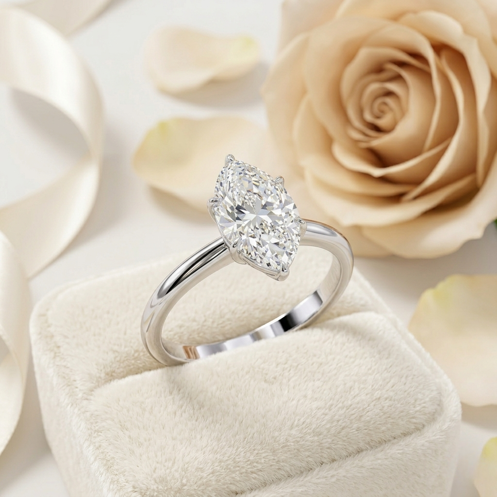 marquise cut moissanite solitaire engagement ring – minimalist design – 925 silver / 10k, 14k, 18k gold / platinum | finora jewelry