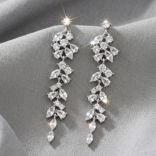 Crystal Vine Leaf Statement Drop Earrings
