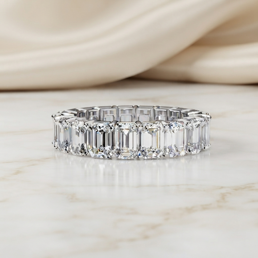 Emerald Cut Diamond Eternity Wedding Band – Full Circle Design in 925 Silver, 10K/14K Rose, White & Yellow Gold, or Platinum – Finora Signature Sparkle for Her