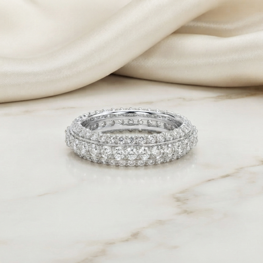 Round Cut Moissanite Full Eternity Wedding Band in 925 Sterling Silver – Finora Jewelry