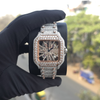 Bust Down Watch – Moissanite Iced Out Watch 41mm Rose Gold & White Square Skeleton Collet Watch