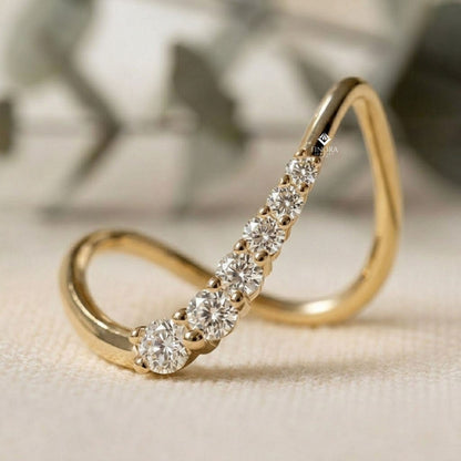 Wave Diamond Stacking Ring –  Minimalist Curved Gold Band – Dainty Contoured Bridal Jewelry