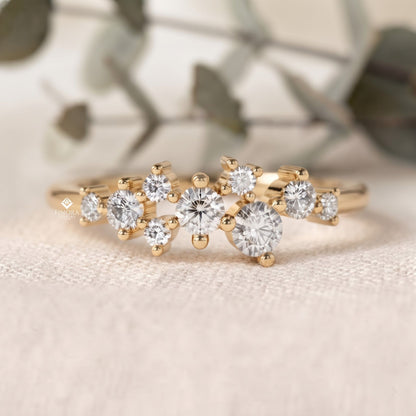 Cluster Diamond Stacking Ring – Minimalist Delicate Gemstone Band – Dainty Gold Everyday Jewelry
