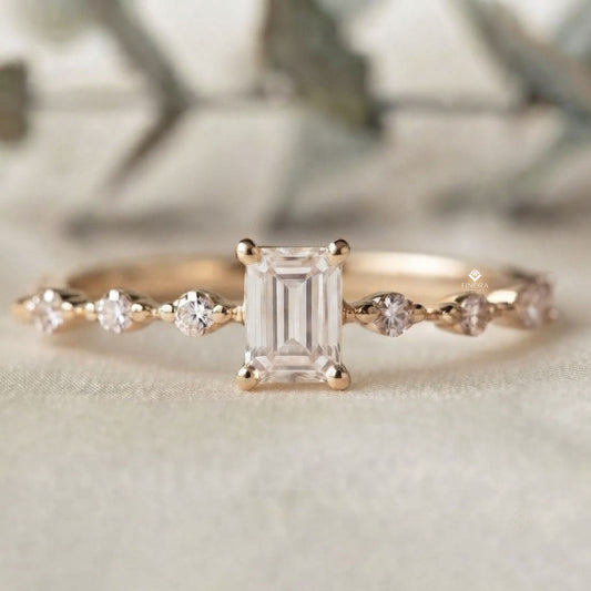 Emerald Cut Stacking Ring –  Minimalist Diamond Bar Band –   Dainty Gold Everyday Jewelry