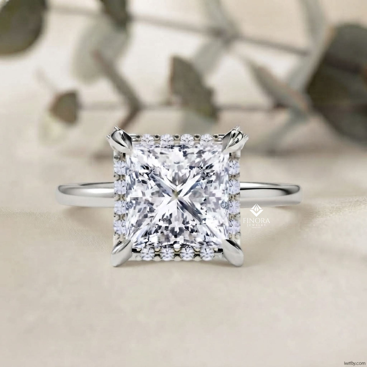 princess cut moissanite halo engagement ring – elegant square solitaire for proposal, birthday or anniversary gift – 925 silver / 10k / 14k gold / platinum – white / yellow / rose gold – finora jewelry
