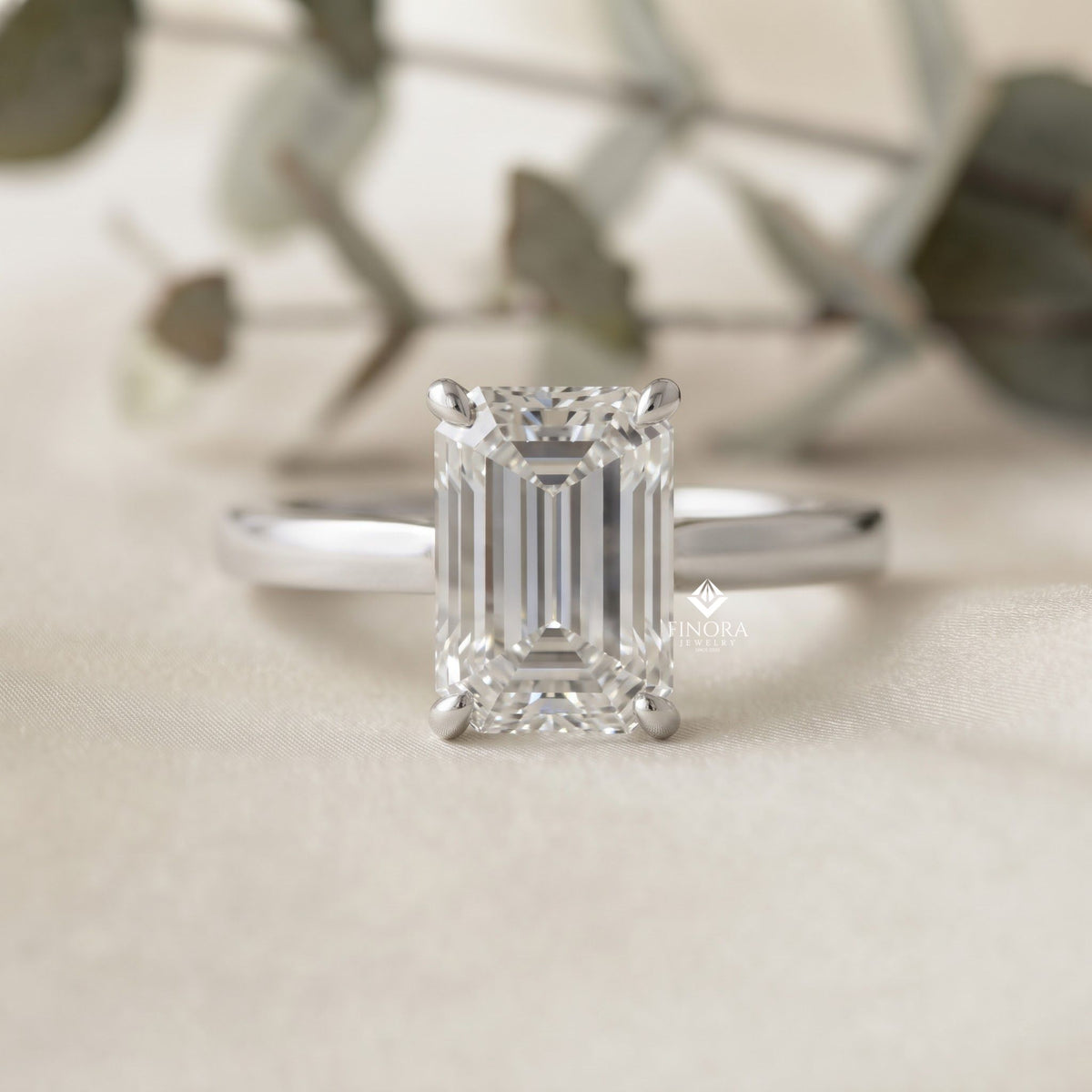 emerald cut moissanite solitaire engagement ring – modern classic for her – 925 silver / 10k & 14k gold / rose, yellow, white gold / platinum | finora jewelry