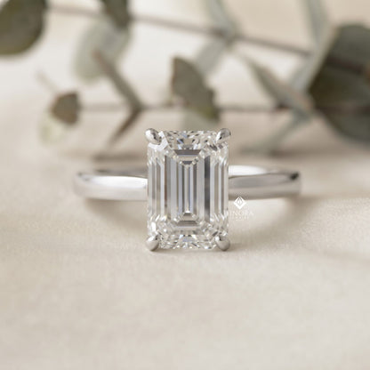 Emerald Cut Moissanite Solitaire Engagement Ring – Modern Classic for Her – 925 Silver / 10K & 14K Gold / Rose, Yellow, White Gold / Platinum | Finora Jewelry