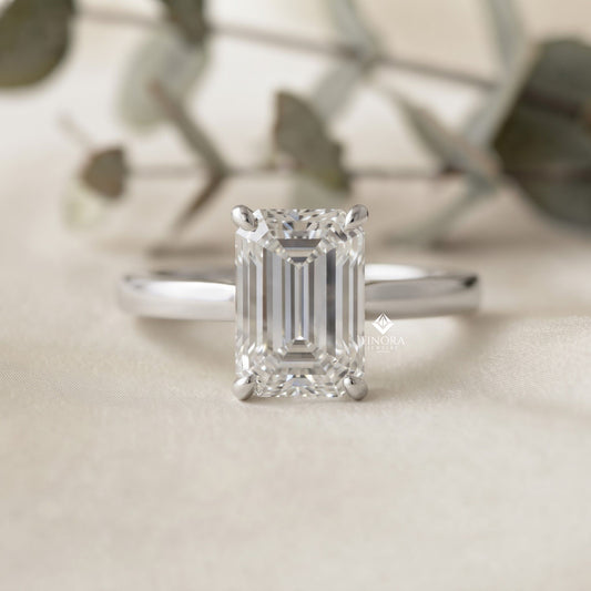 Emerald Cut Moissanite Solitaire Engagement Ring – Modern Classic for Her – 925 Silver / 10K & 14K Gold / Rose, Yellow, White Gold / Platinum | Finora Jewelry