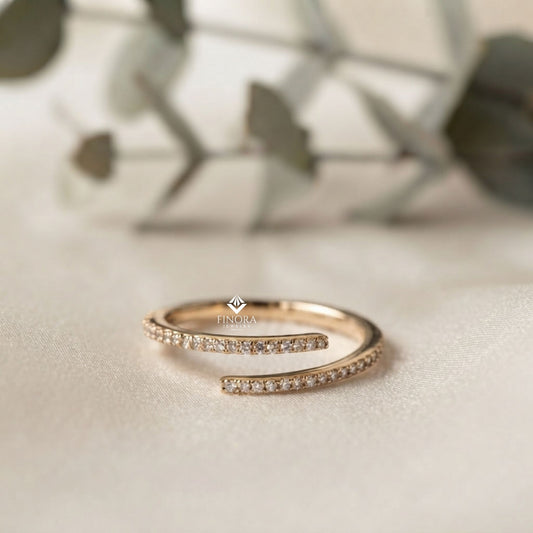 Adjustable Bypass Eternity Ring – Spiral Diamond Wrap Ring – Minimalist Gold Stacking Band