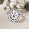 Floral Halo Diamond Engagement Ring – Intricate Swirl Pavé Design in White Gold or Platinum – Nature-Inspired Elegance – Vintage Glamour Statement Ring