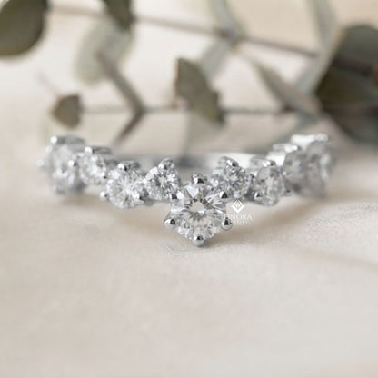 Round Cut Diamond Curved Wedding Band, Contour Stackable Ring – Finora Jewelry