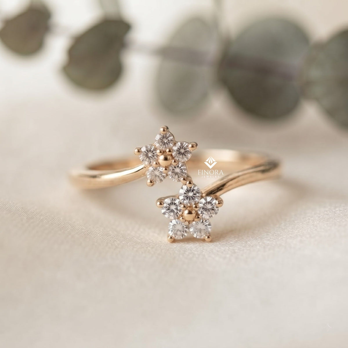 floral bypass ring – adjustable gold ring for her