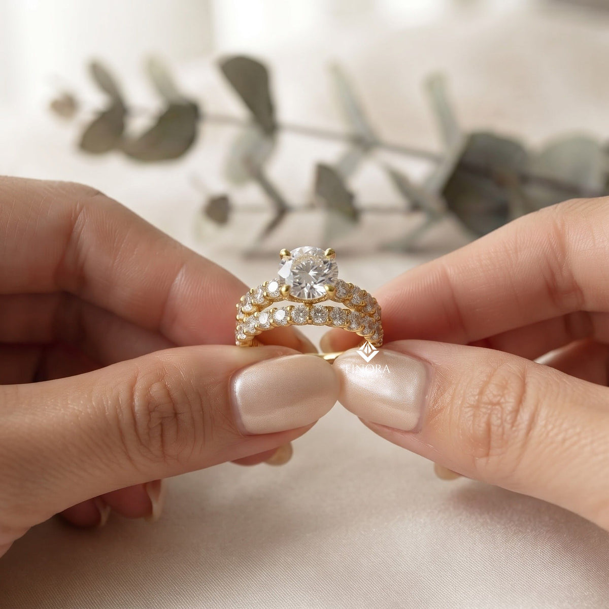 round cut lab grown diamond solitaire eternity ring – pave band, dainty gold fine jewelry