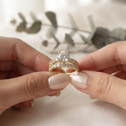 Round Cut Lab Grown Diamond Solitaire Eternity Ring – Pave Band, Dainty Gold Fine Jewelry