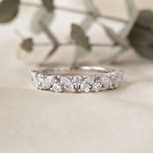 Marquise & Round Diamond Crown Ring – Regal Wedding or Anniversary Band for Her – Finora Luxe Sparkle