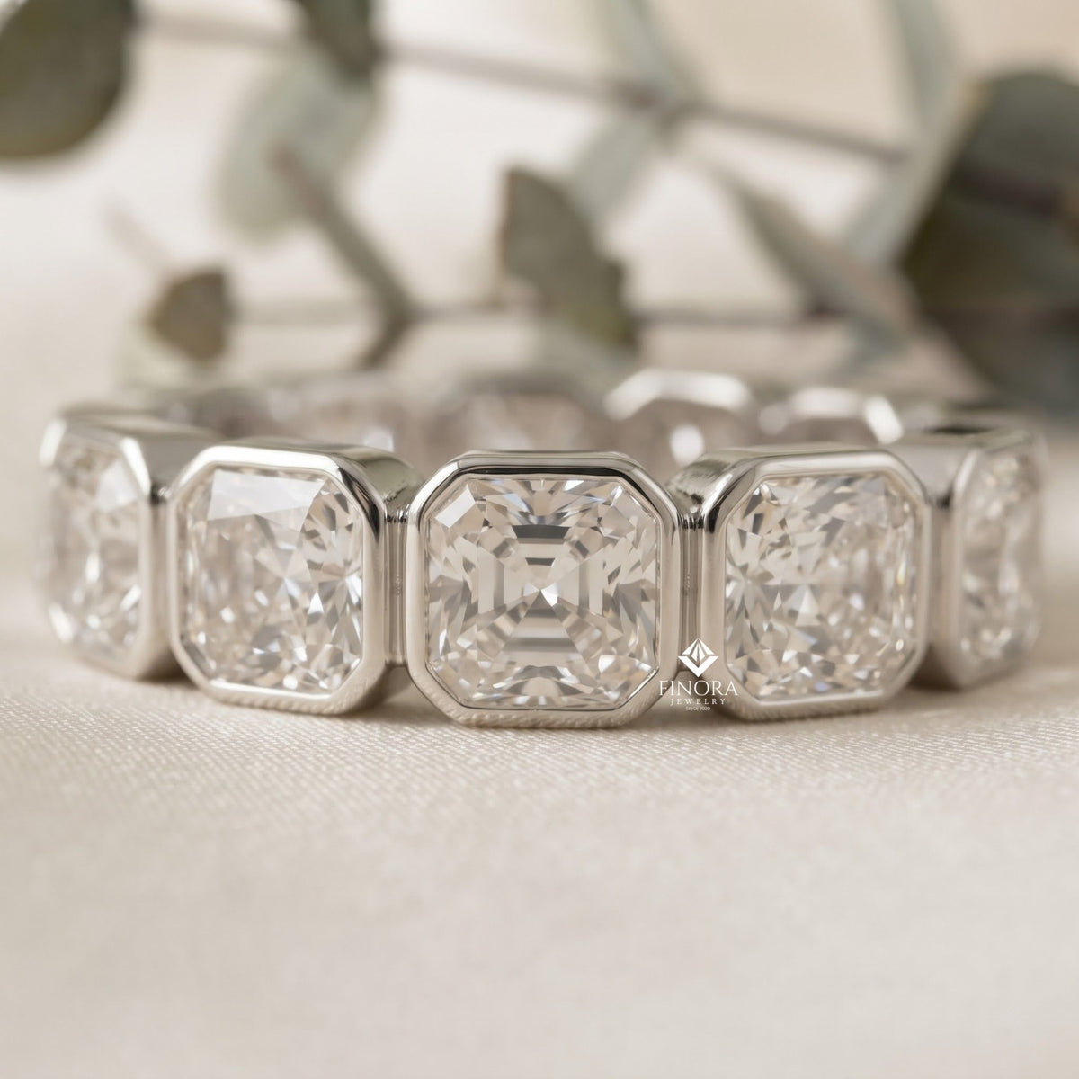 asscher cut moissanite eternity wedding band, luxury statement ring – finora jewelry