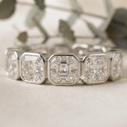 Asscher Cut Moissanite Eternity Wedding Band, Luxury Statement Ring – Finora Jewelry
