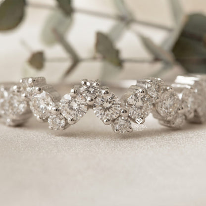 Zig-Zag Moissanite Half Eternity Wedding Band, Stackable Ring - Finora Jewelry